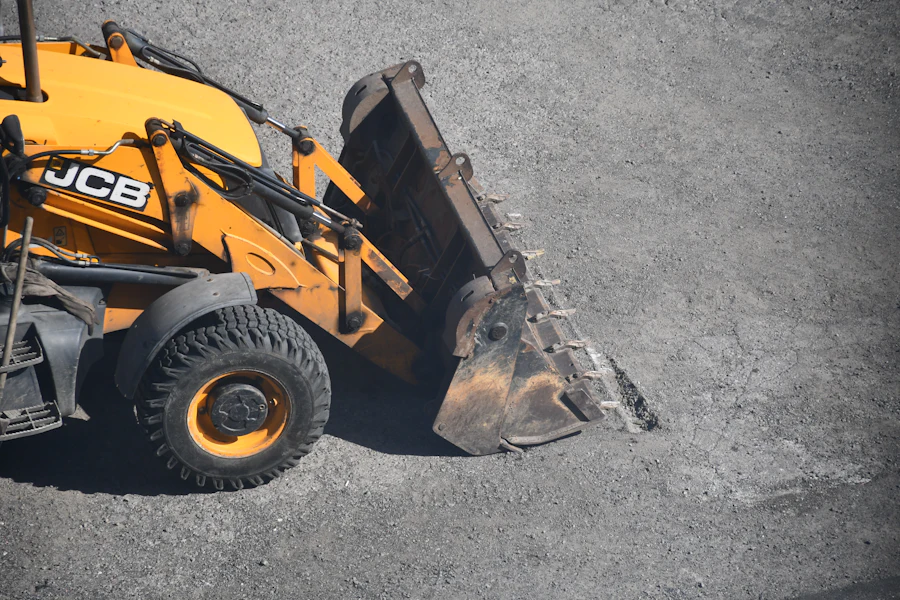Close-up of a JCB backhoe loader bucket