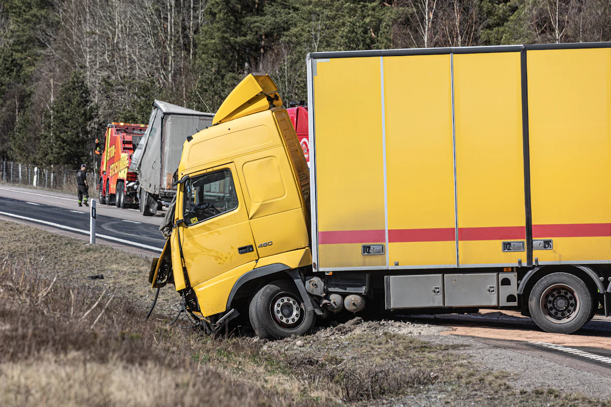 Truck that has gone off the road, submitted as claim evidence
