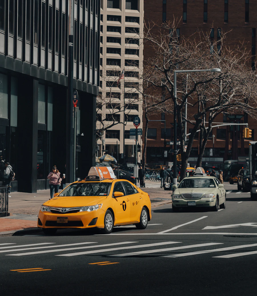 Yellow taxi cab on a city street
